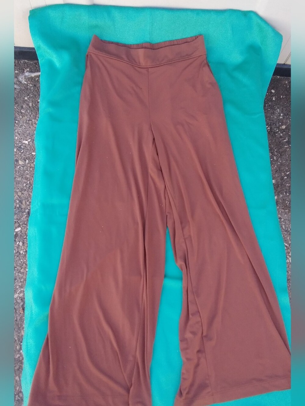 Three Dots Crop Pant Flare Brown Womens Small S Pull On Elastic Pockets